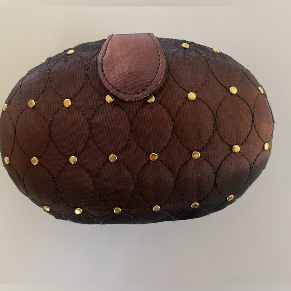 Whiting & Davis Brown Hard Crossbody With Gold Accents